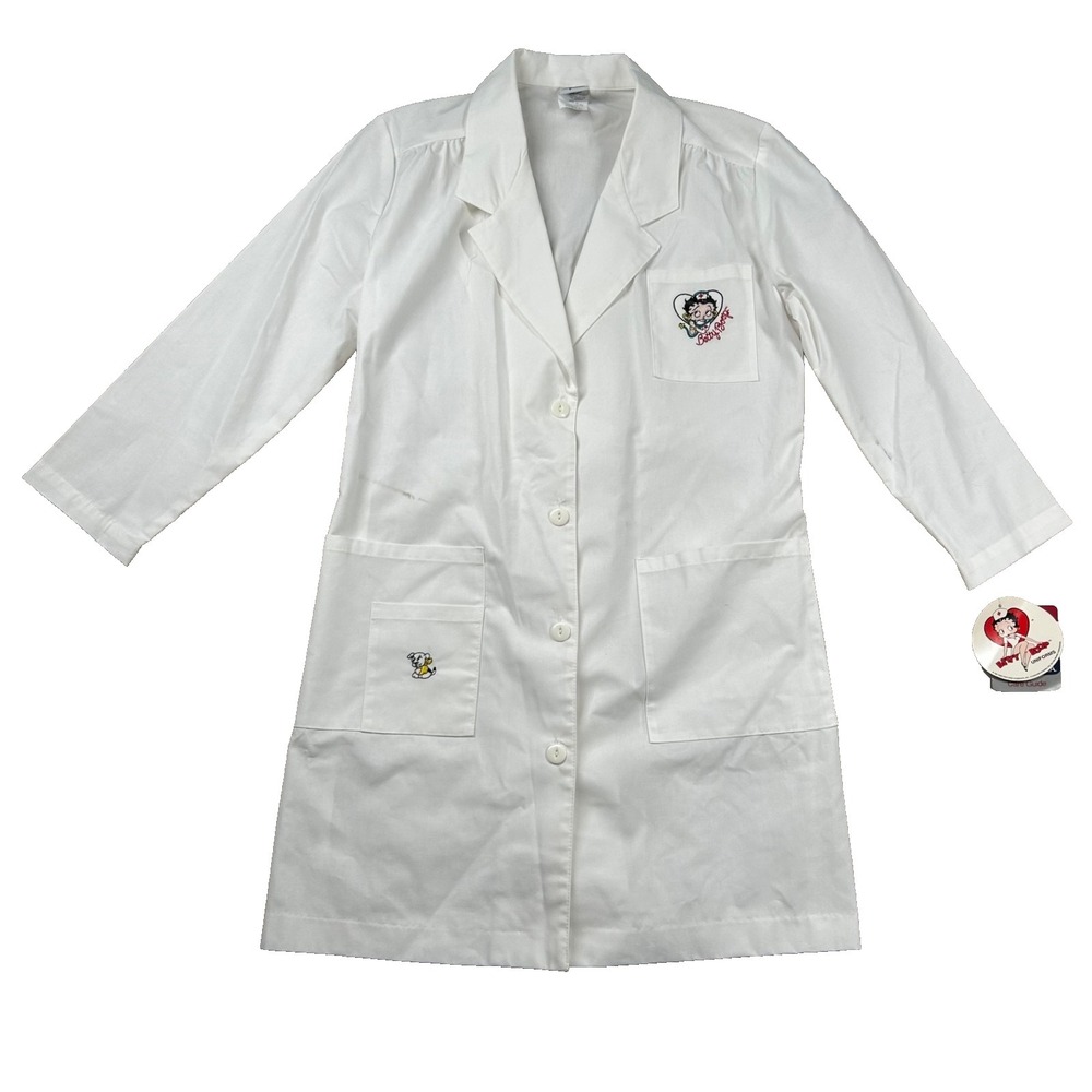 Vintage Betty Boop Lab Coat Womens Sm Doctor Uniform Embroidered 90s USA Costume